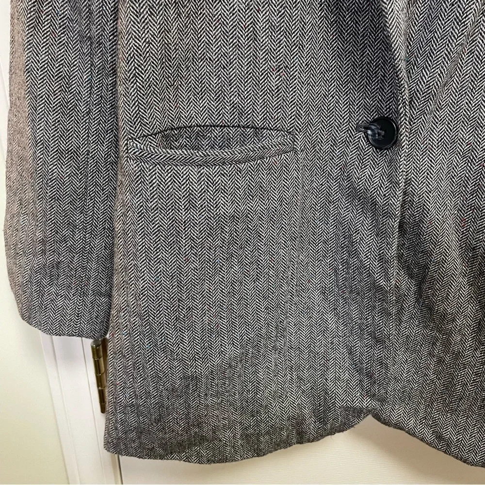 A New Day Women Gray Herringbone Single Breasted One Button Blazer Jacket 8